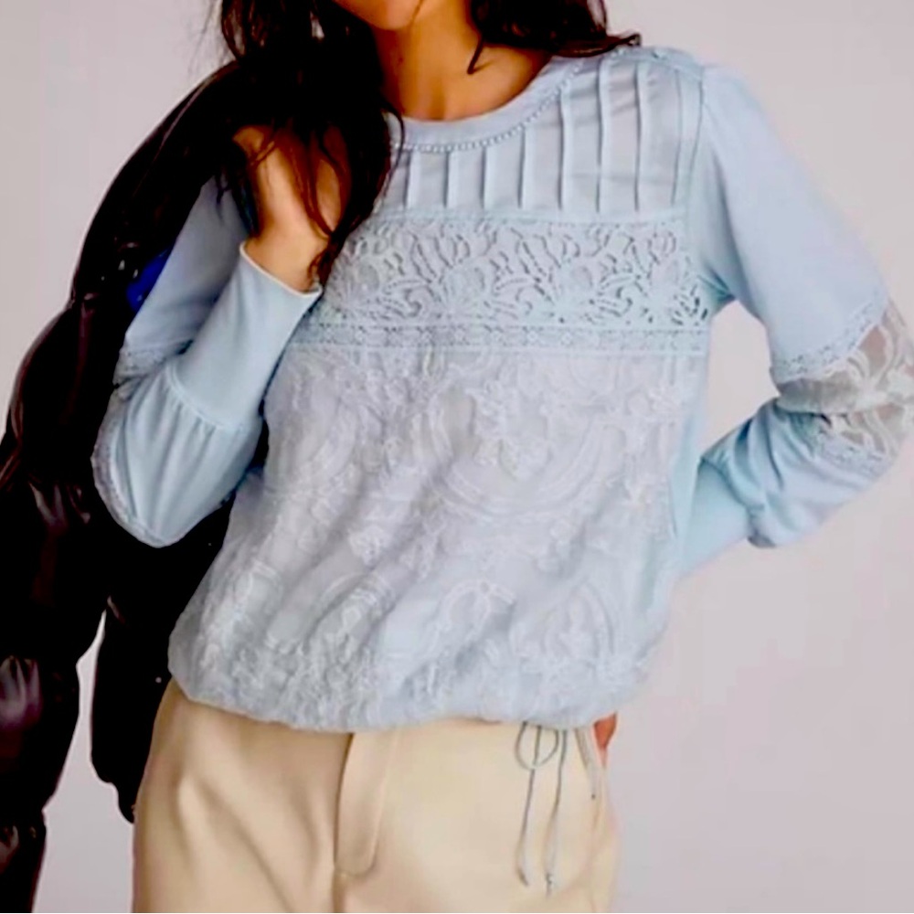 NWT Tiny (Anthropologie) Sky Blue Lace-Trim Pullover Top